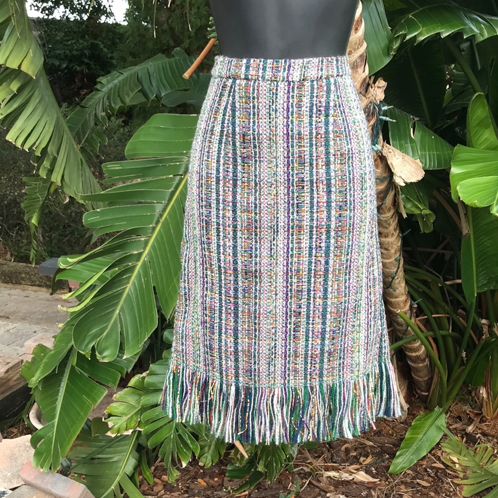 Maeve tweed fringe pencil skirt